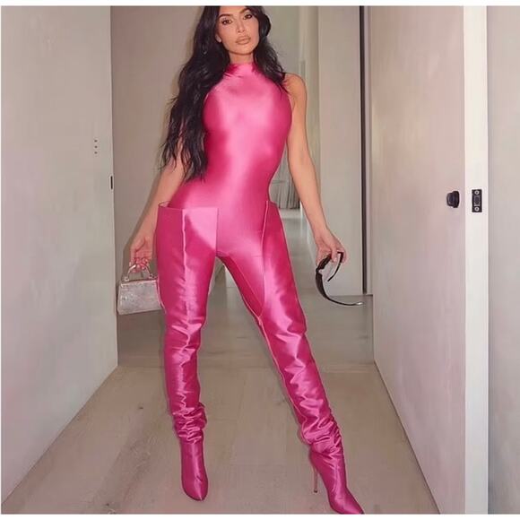 SKIMS Size 4X Shine Catsuit Jersey Mock Neck Sleeveless Catsuit Hot Pink NWOT - Picture 1 of 7